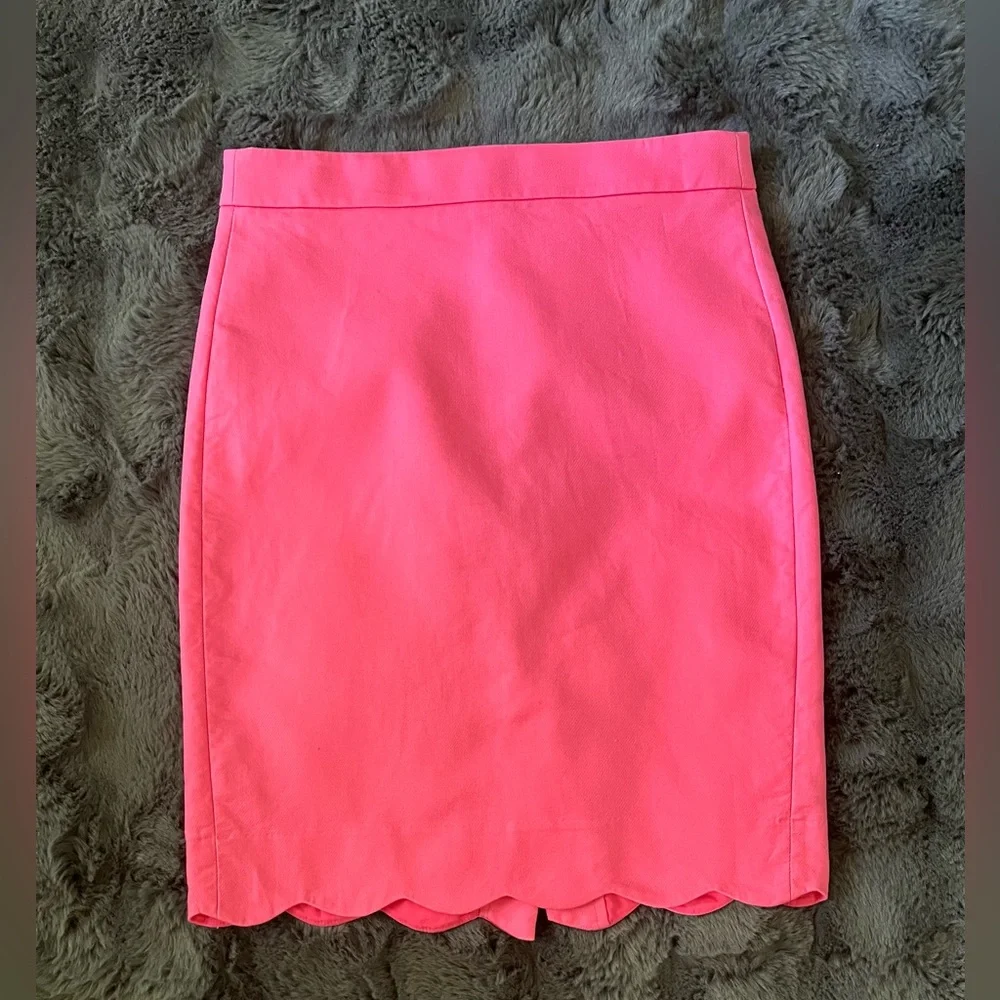 J. Crew Pink Scallop-Hem Pencil Skirt 100% Cotton Size 00